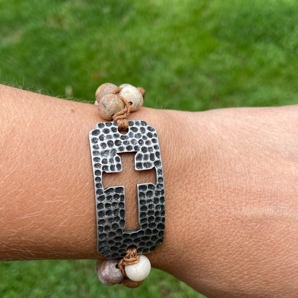 Handmade beaded cord cross bracelet